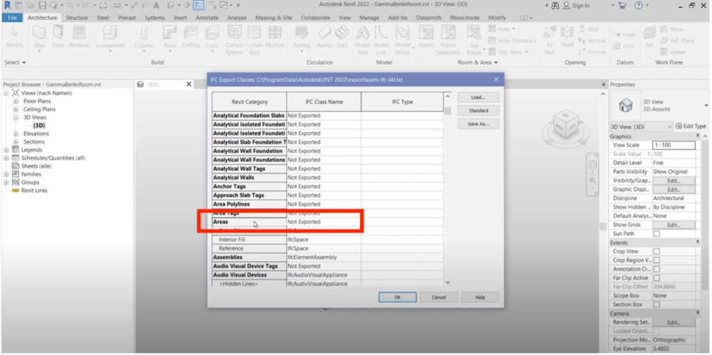 export IFC from revit