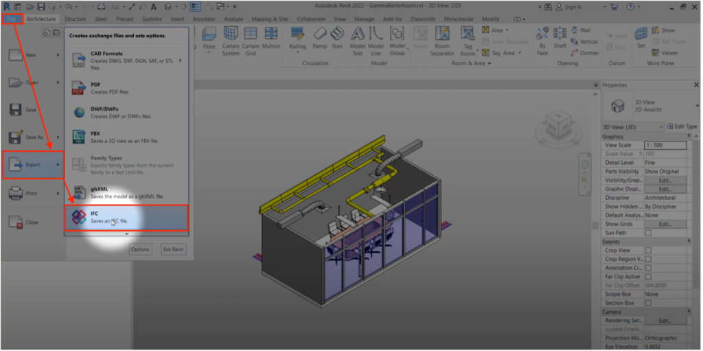 Export configuration IFC from revit