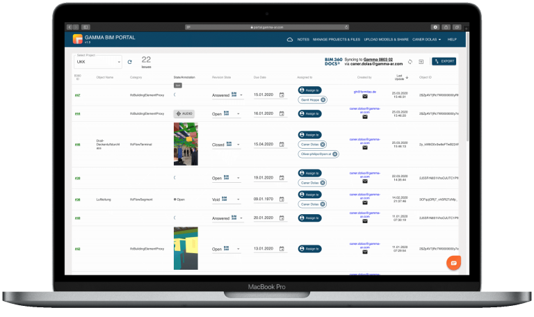 Schnittstelle von GAMMA BIM PORTAL der BIM Bau-App GAMMA AR