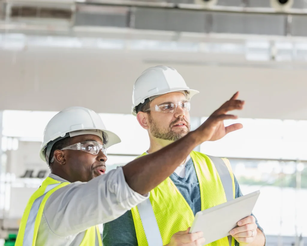 Structural engineers on the construction site using GAMMA AR to maximize the efficiency of their project
