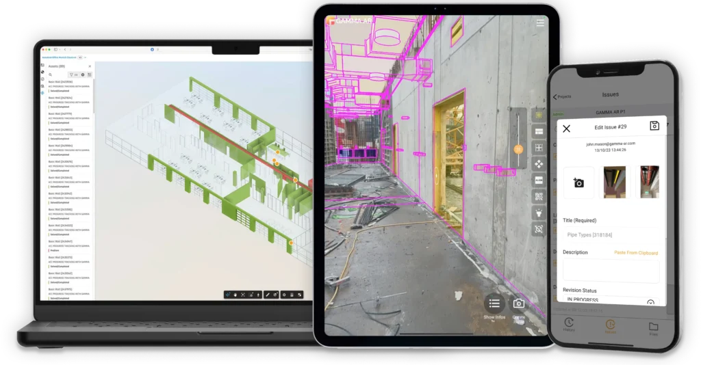 Computer, tablet and phone illustration showing GAMMA AR in use