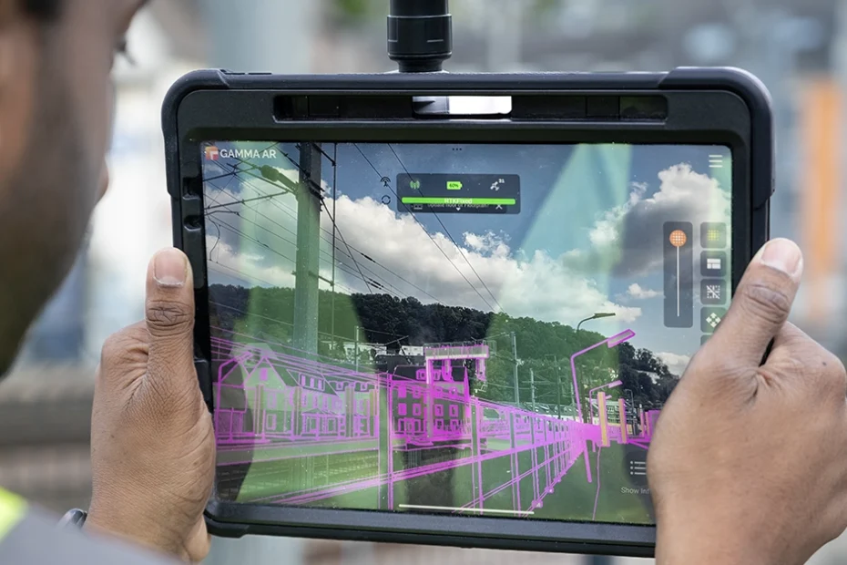 Jayan Jevanesan of GAMMA AR with GNSS on construction site